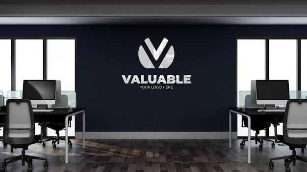 3d logo mockup in office work place