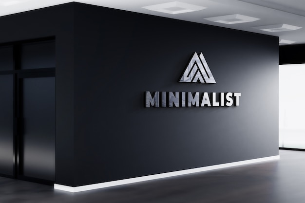 PSD 3d logo mockup realistic sign office black wall