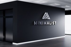3d logo mockup realistic sign office black wall