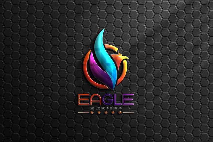 PSD 3d logo mockup template on hexagon wall