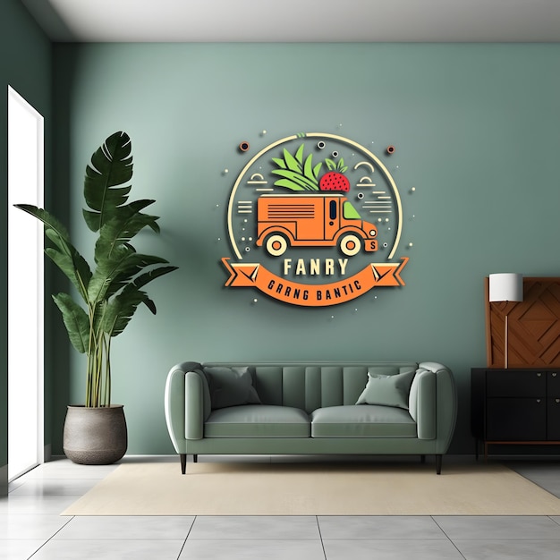 3D-мокет логотипа стены офиса компании брендинг дисплей фон