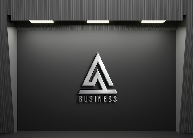 3D logo mockup with dark office background