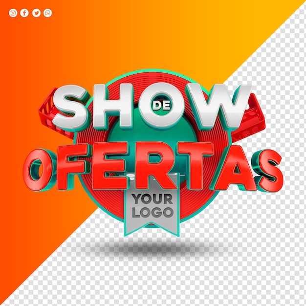 Promozione e sconto dell'offerta del logo 3d per la promozione del brasile della composizione dei social media del supermercato