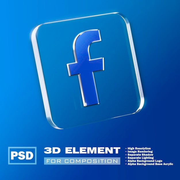 PSD 3d-рендер логотипа элемент psd facebook