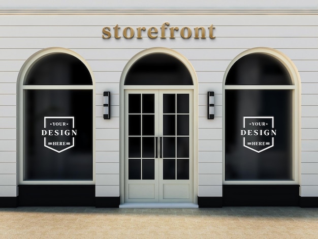 3d logo sign mockup and window decal on shop facade