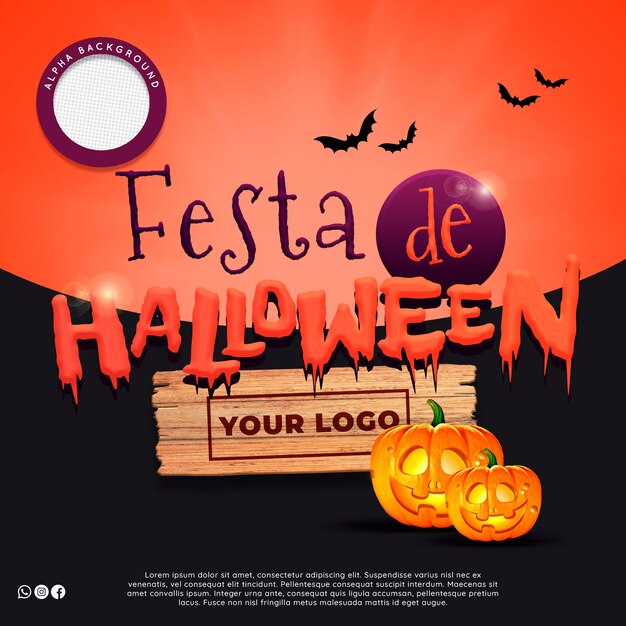 3d-logo voor halloween-feest voor premium psd-compositie