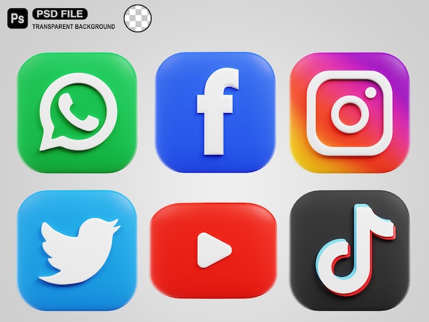 3D-logo voor sociale media in vierkante vorm