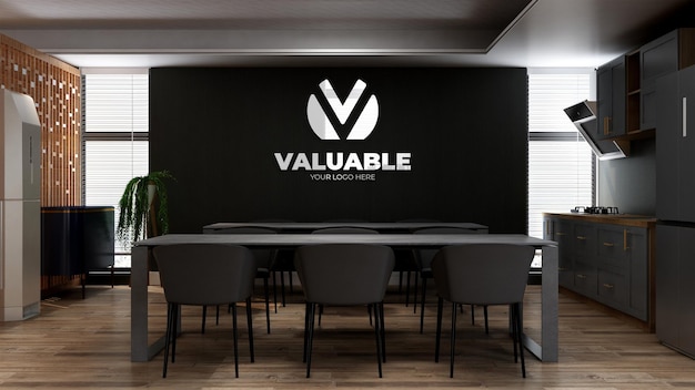 3d logo wall mockup in the office kitchen room