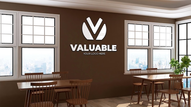 Mockup di parete logo 3d nella sala ristorante dell'ufficio