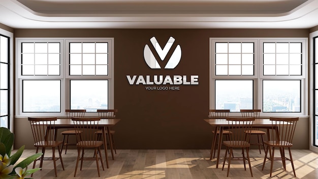 Mockup di parete logo 3d nella sala ristorante dell'ufficio