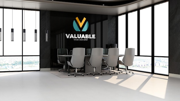 3D-logomodel in de moderne kantoorvergaderruimte