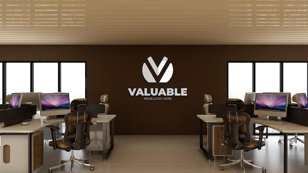 3d-logomodel op kantoorwerkplek met computerbureau