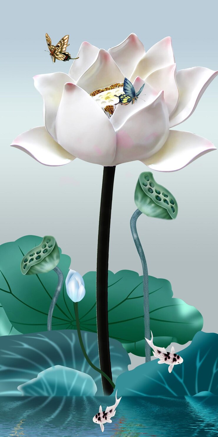PSD 3d 蓮花畫 迷人的水彩畫 pdf 檔案層分離