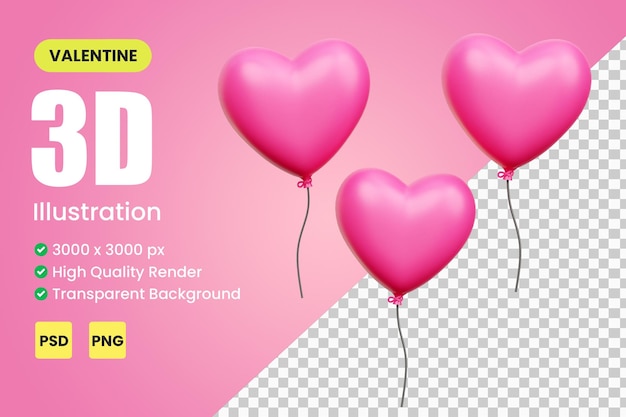 3d love balloon, валентина 3d иллюстрация