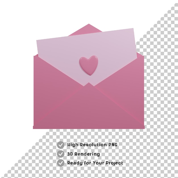 PSD 3d love envelope transparent background