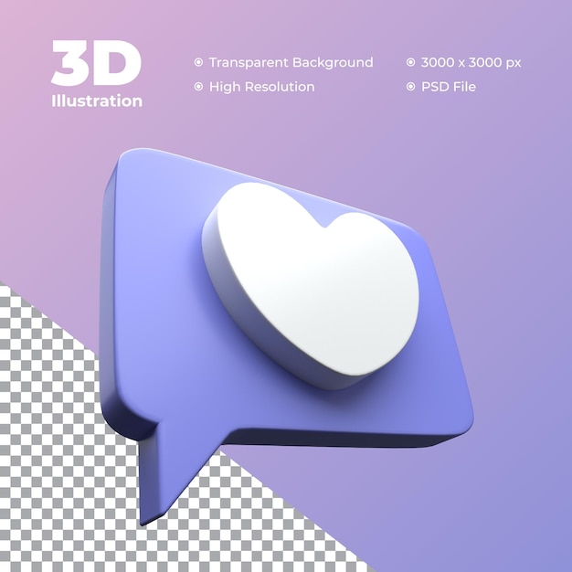 Illustrazione di notifica di amore 3d