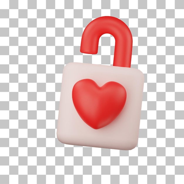 3d love padlock illustration for romantic concept