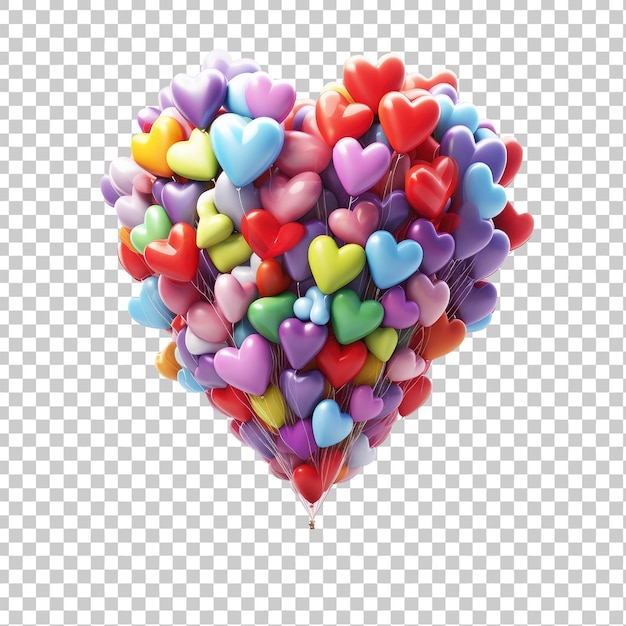 PSD 3d love shaped balloon with vibrant colors against transparent background