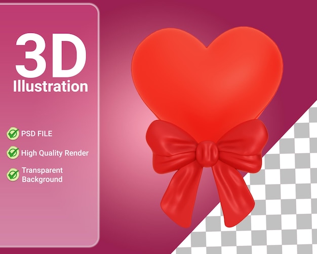 Amore 3d con un'icona di farfallino isolata, elemento 3d di san valentino