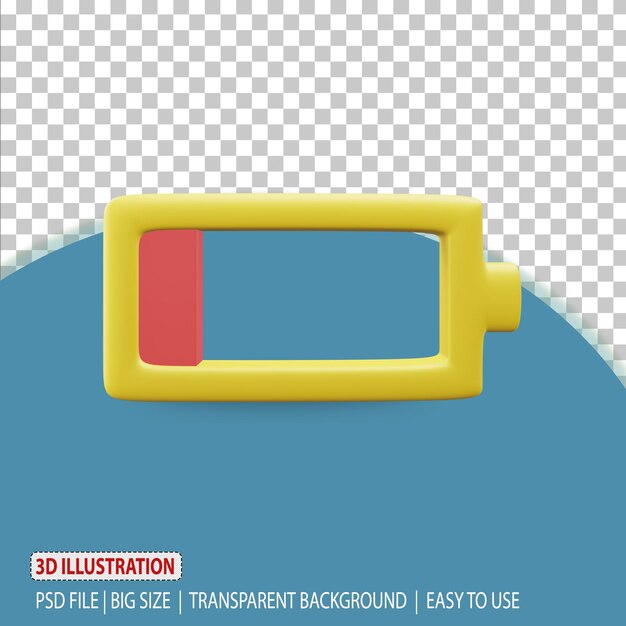 PSD 3d low battery icon handphone rendering with transparent background