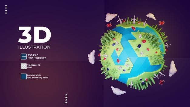 PSD 3d low poly earth and environment