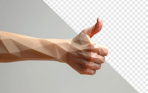 PSD 3d low poly thumbs up gesture on transparent background