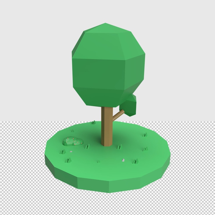 PSD 3d low poly tree rendered object illustration