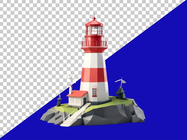 PSD 3d lowpoly lighthouse model na przezroczystym tle