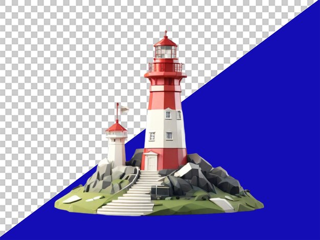 3d lowpoly lighthouse model on transparent background