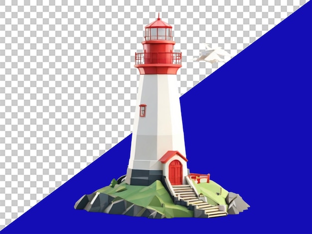 PSD 3d lowpoly lighthouse model on transparent background