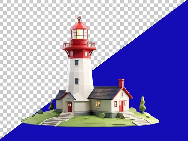 PSD 3d lowpoly lighthouse model on transparent background