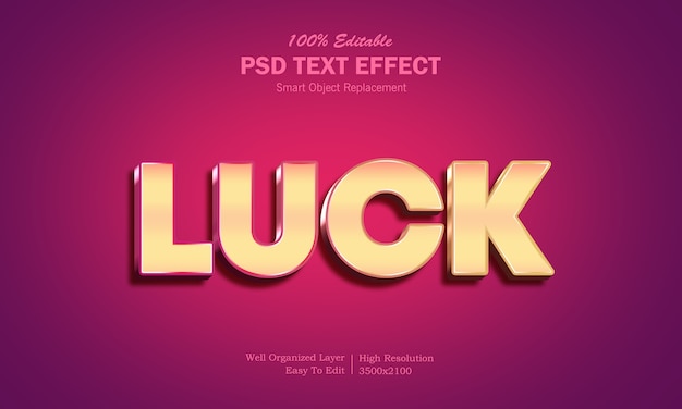 PSD Шаблон текстового эффекта 3d luck