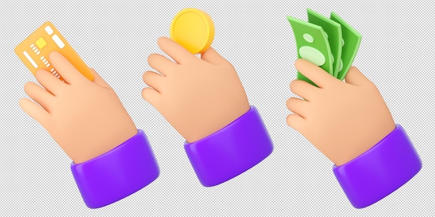 3D Ludzkie ręce trzymające inny rodzaj pieniędzy