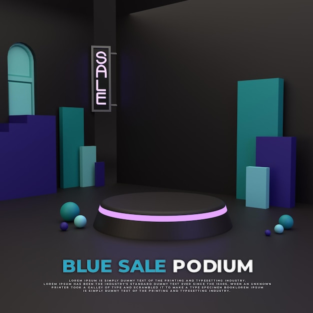 3d 럭셔리 블랙 앰프 블루 연단 판매 배너
