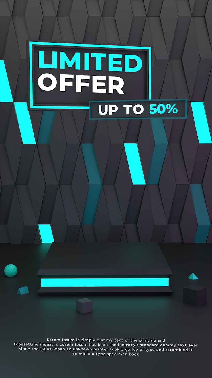 PSD 3d luxury black and blue limited offer podium sale banner