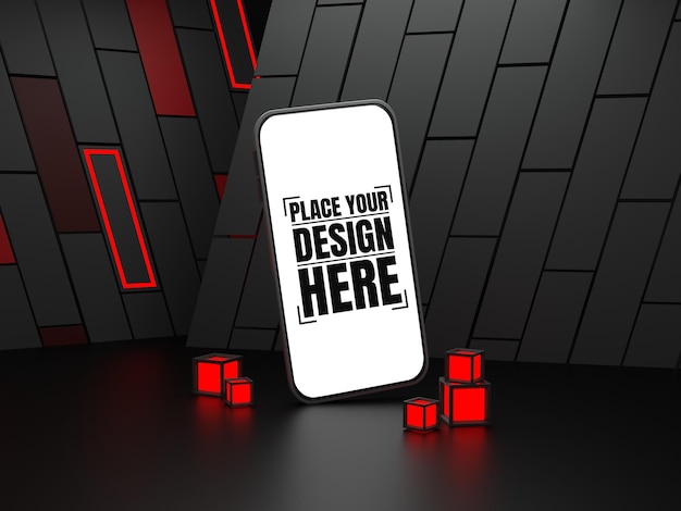 3d luxury red and black mobile phone mockup