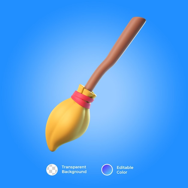 3d magic broom icon design isolated