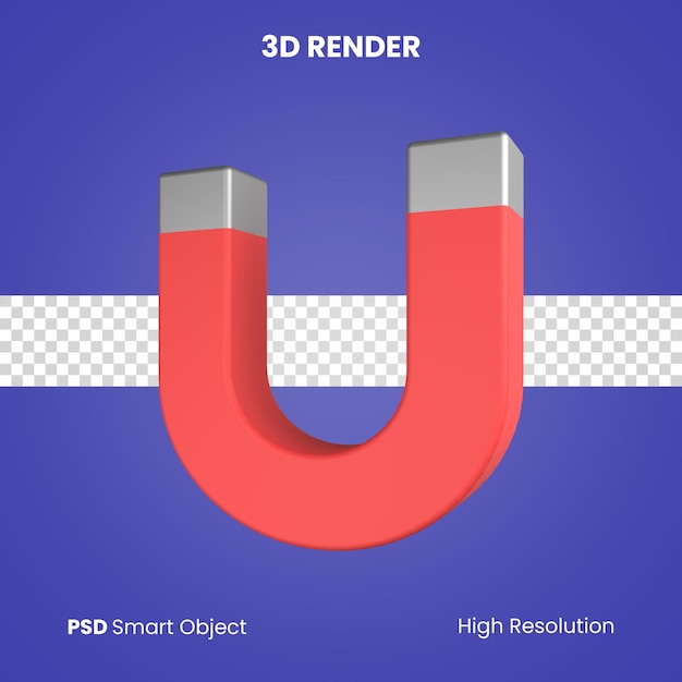 PSD 3d magnet render isolated