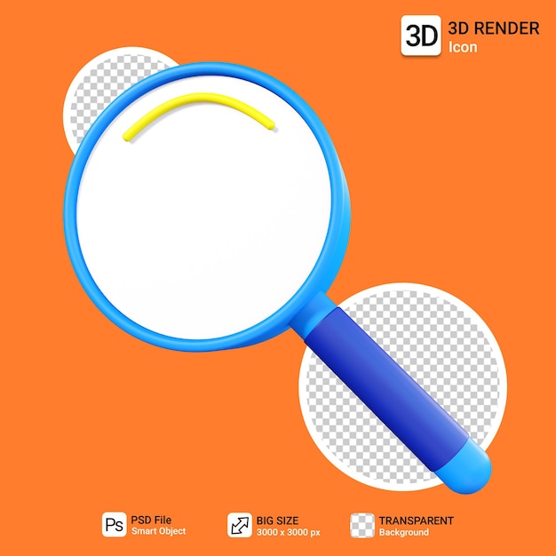 3d magnifying glass with transparent background