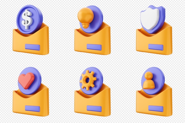 3d mail email message document envelope icon set bundle