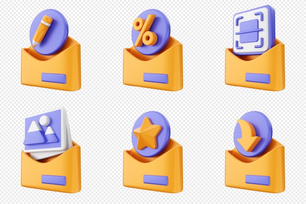 3d mail email message document envelope icon set bundle