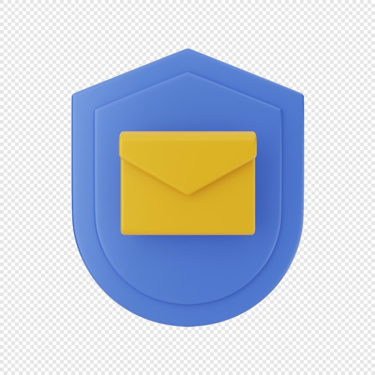 PSD 3d-mail envelop pictogram met schild beveiligingssysteem