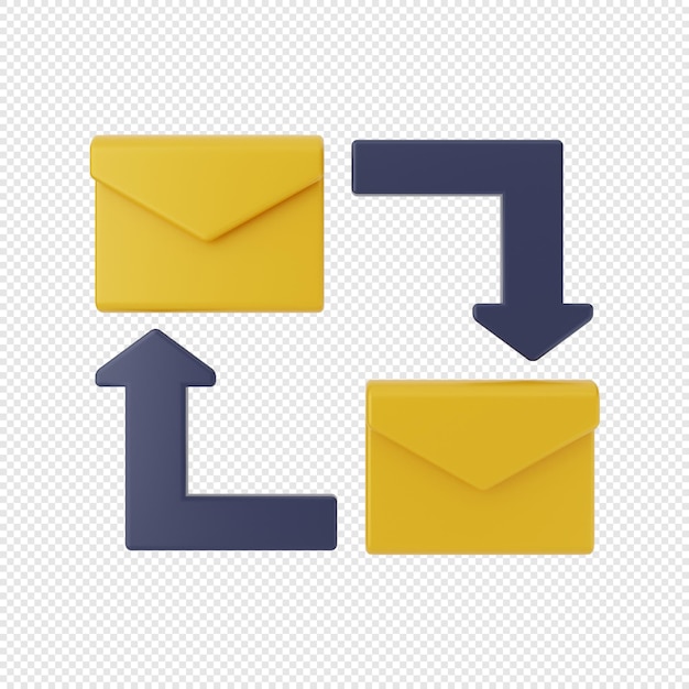 PSD 3d mail message envelope icon with arrows