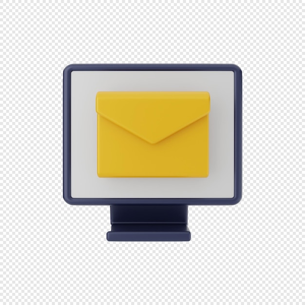 3d mail message envelope icon with monitor