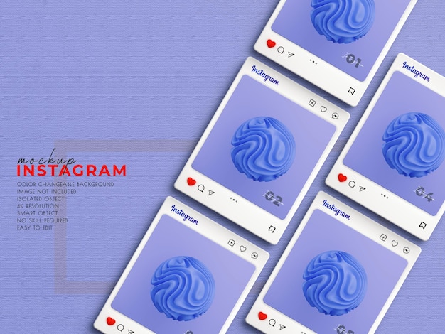 3d makieta interfejsu Instagrama z 3d emoji serca do makiety postów w mediach społecznościowych