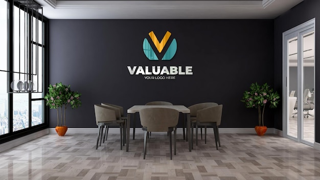 3d makieta logo firmy w przestrzeni spotkań w biurze