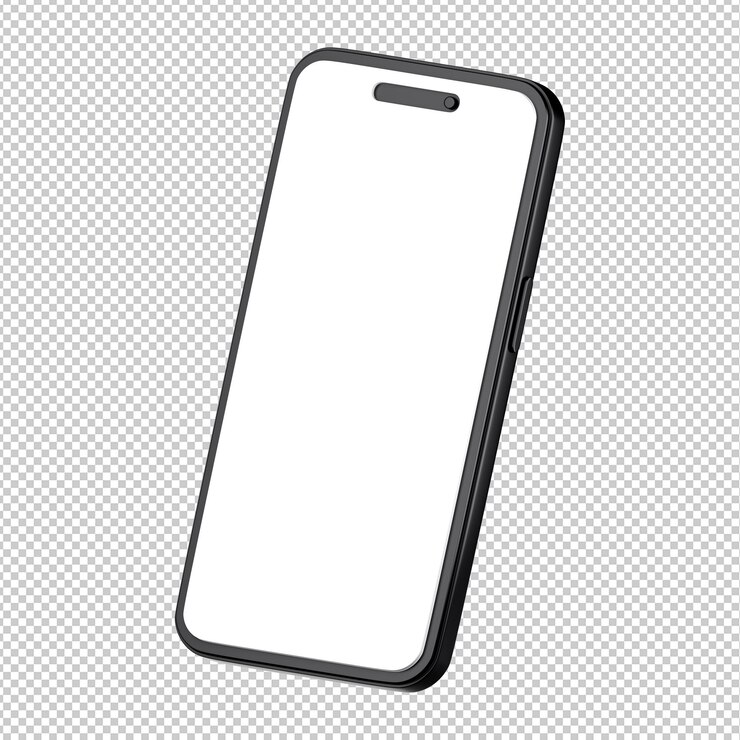3D makieta smartfona z pustym białym ekranem. Szablon widoku z przodu telefonu. Szablon komunikacji