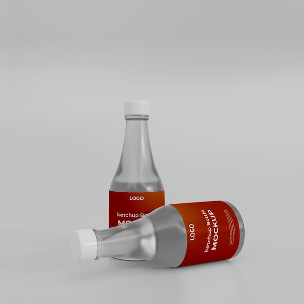 PSD 3d makieta szklanej butelki ketchupu