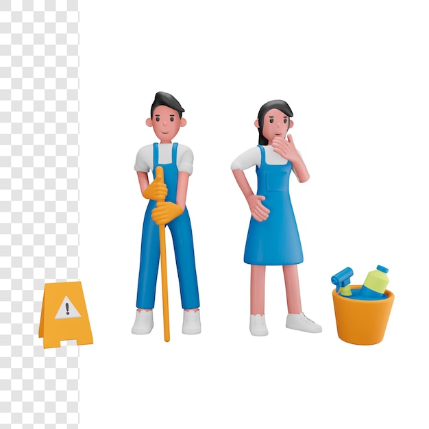 PSD 3d男性と女性の清掃作業員