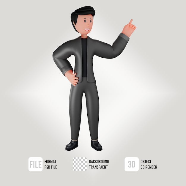 PSD 3d male business character pointing up pose